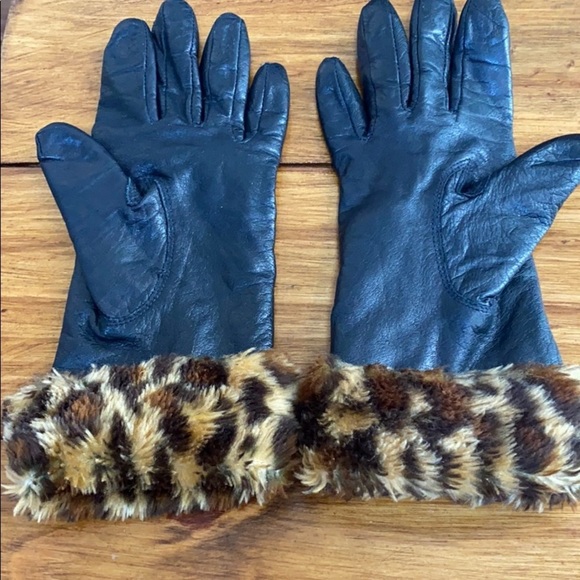 Leather gloves leopard cuff - Picture 2 of 5